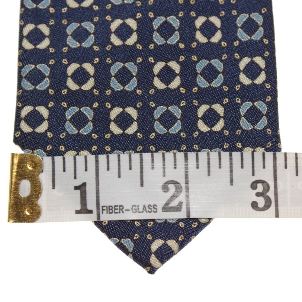 Brioni NWOT Neck Tie in Blue & Yellow Geometric Print 100% Silk Made in Italy